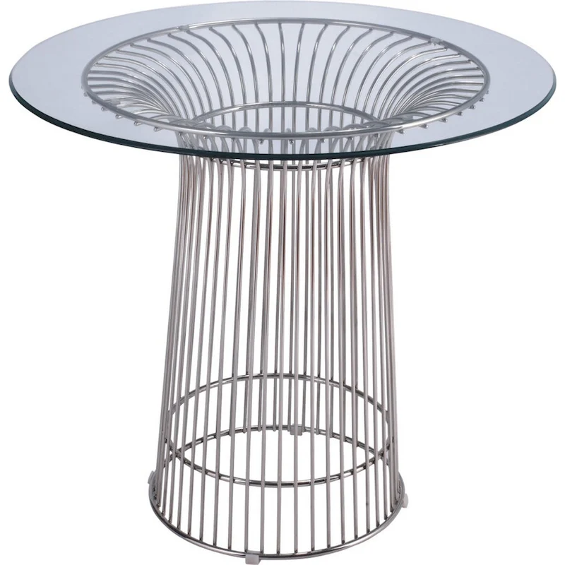 Pima 40 Inch Dining Table, Round Tempered Glass Top, Open Padestal Base