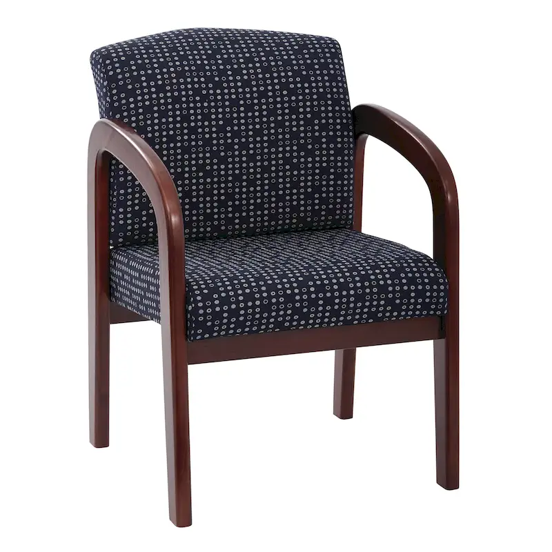 Fabric Upholstered Wood Visitor Chair – Indigo / Cocoa / Ash / Luna, Cherry Wood Frame, Single