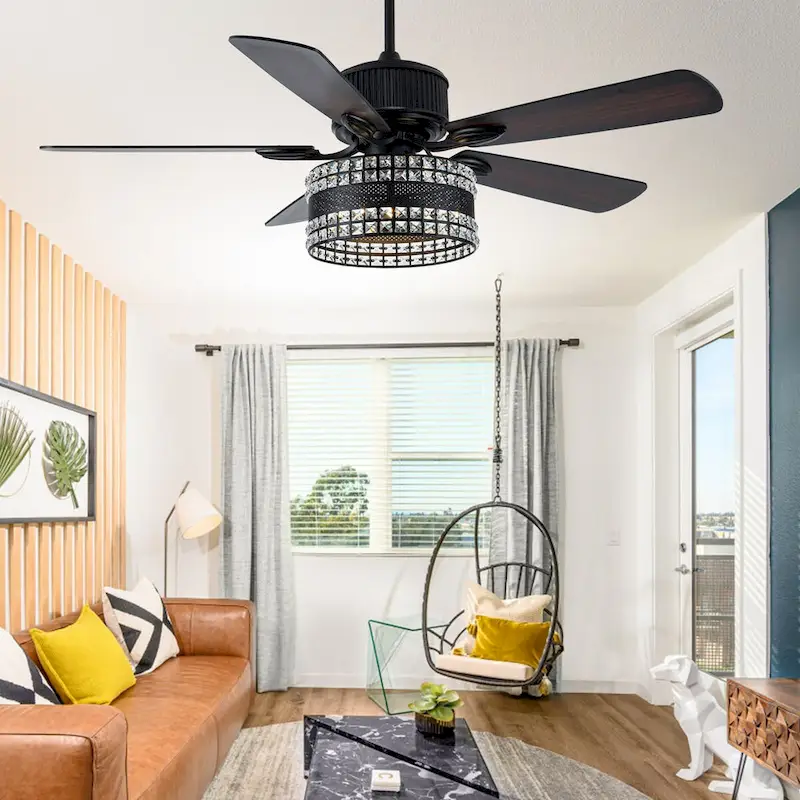 Oaks Aura Geneva 52in. Modern Classic Reversible Glam Crystal Ceiling Fan with Lights, 6-Speed Fan Lights with Remote - 52