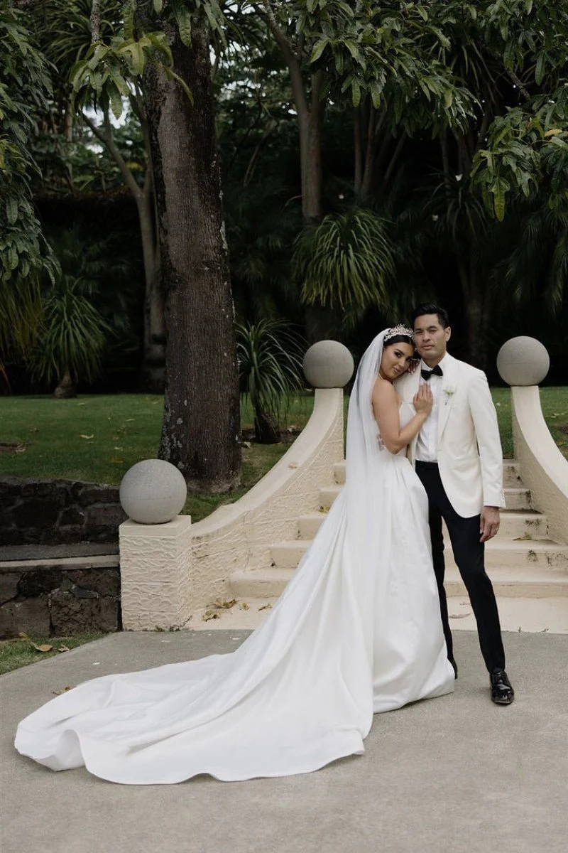 Elegant A-Line Strapless Satin Wedding Dress with Slit