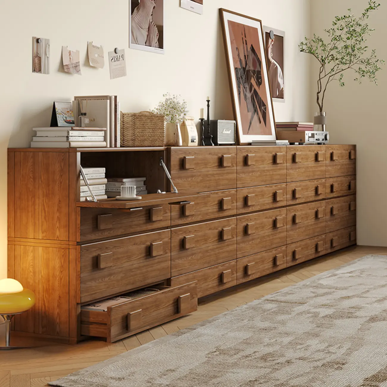 Drop-down Wood Chest Of Drawers Cabinet