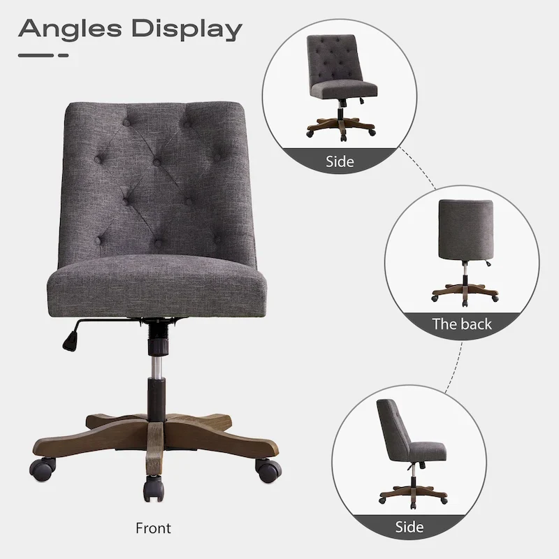 Home Computer Office Chair with Wheels Adjustable Height, Linen Fabric Upholstered Chair Swivel