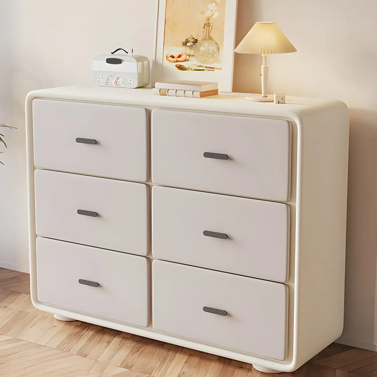 Elegant White Wooden Dresser Chest with 6-Storage Drawers