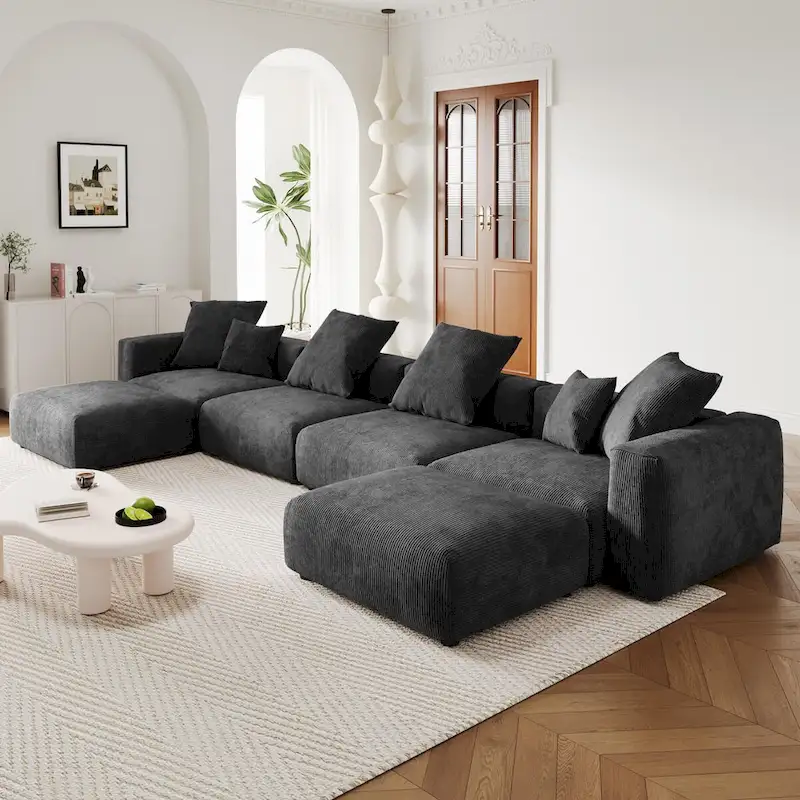 U-Shaped Luxurious Modular Sectional Couch with Chaise Ottoman
