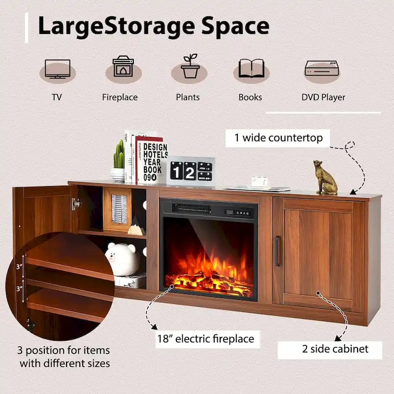 Costway 58 Fireplace TV Stand Entertainment Console W/ 18 Electric