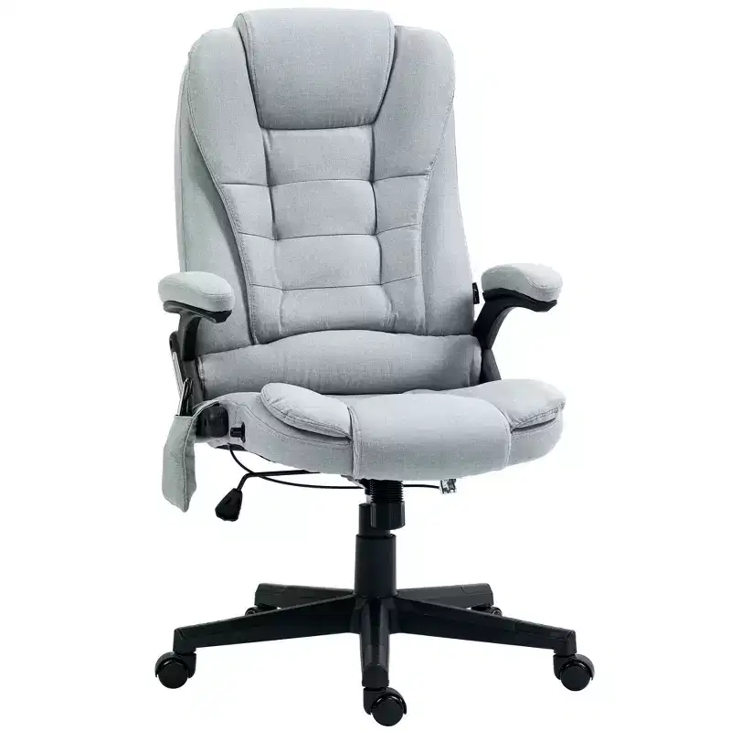 6 Point Vibrating Massage Office Chair with Heat, Linen High Back Massage Desk Chair with Reclining Backrest