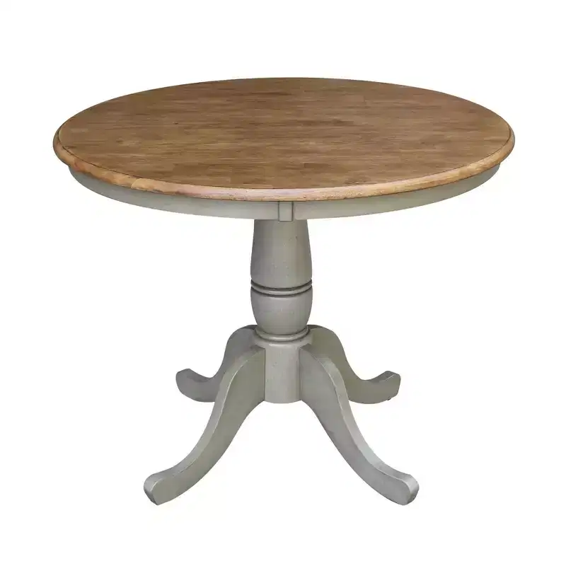 29" Dining Height Loraina Round Pedestal Table Hickory Brown/Stone Gray - International Concepts: Solid Wood, Seats 4