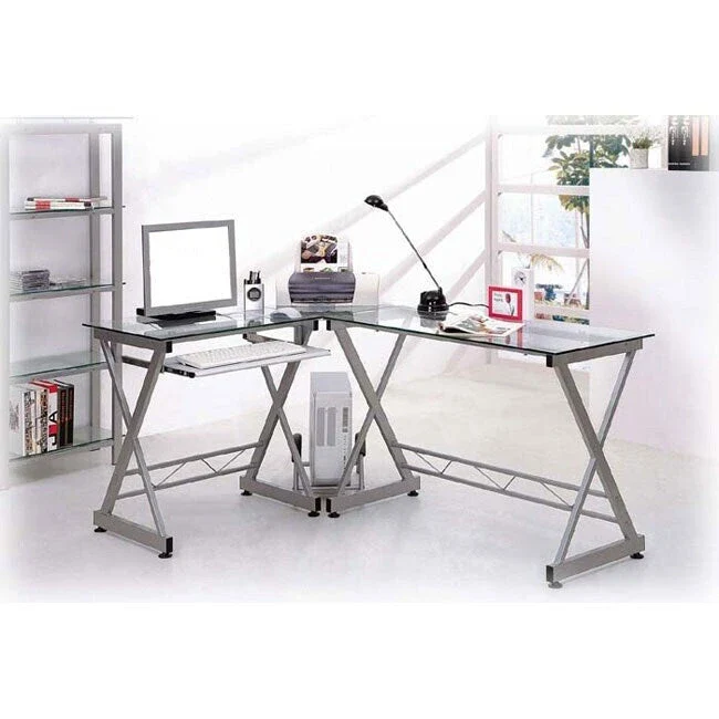 L-Shaped Tempered Glass Corner Computer Desk