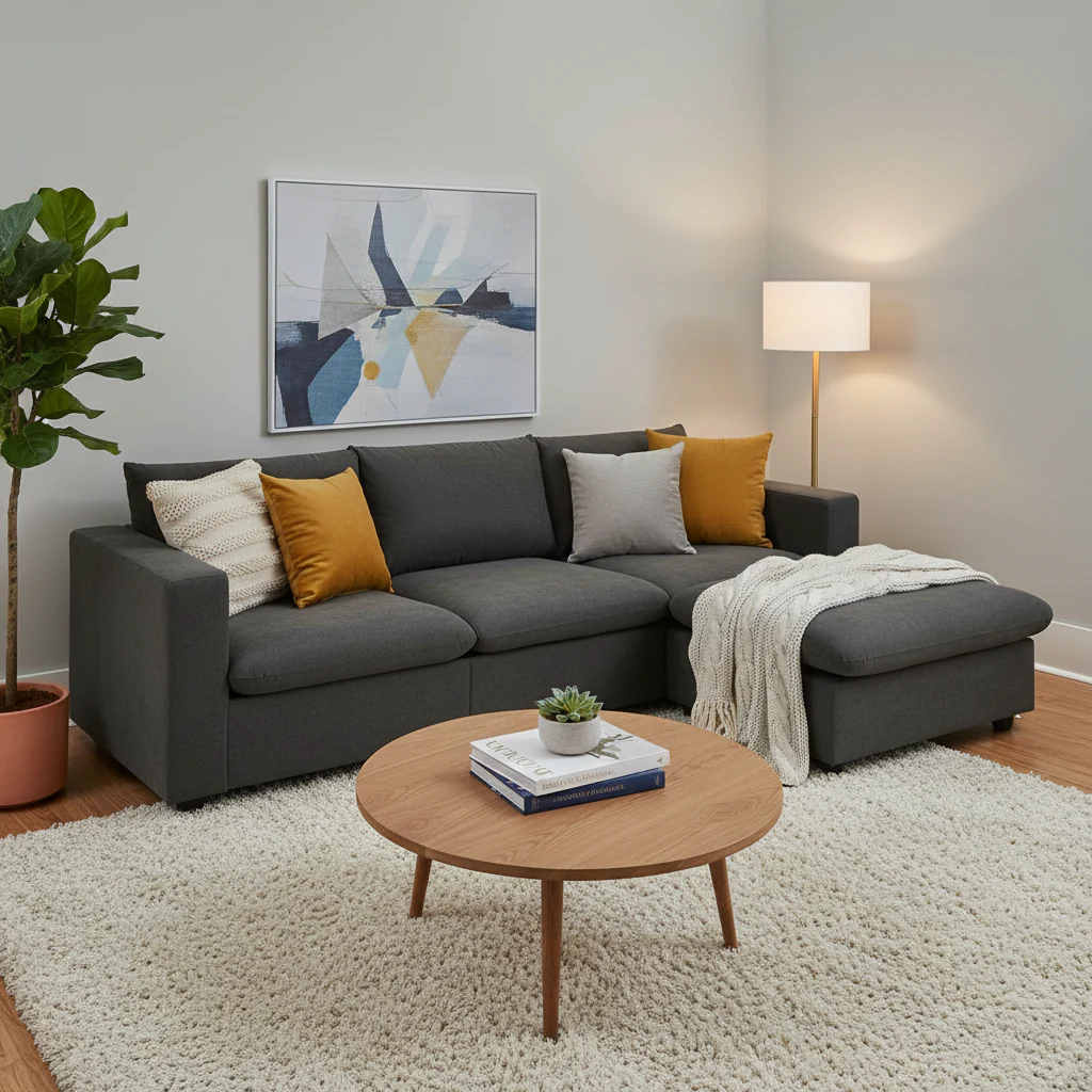 100.4 L-Shaped Polyester  Sofa with 4-Seat Convertible Couch and Ottoman & Pocket Spring Cushions (300lb Capacity)