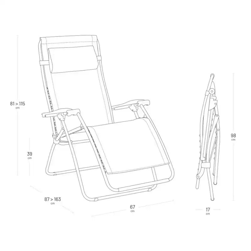 Lafuma Zen Edition Adjustable Relaxation Chair, Batyline Iso Fabric, Multi-Position Armchair with Cup Holder, Sunshade and Protective Cover, Grey