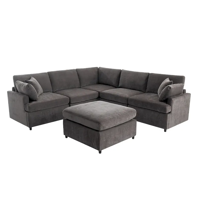 100.4 Spacious U-Shape 6 Seater Sectional Sofa with Removable Ottomans and Pillow, Flexible Configuration