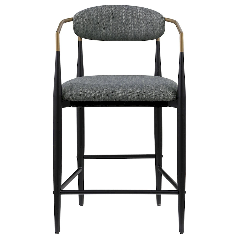 Tiara Counter Chair Set of 2, Gray Fabric, Gold, Black Metal 25 Inch