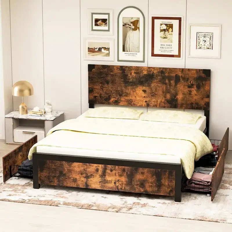 Bed Frame with with Wood Headboard