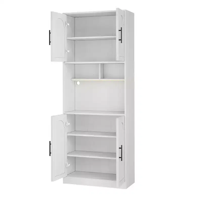 Tall Kitchen Hutch Bar Cabinet with Microwave Stand Kitchen Pantry Cabinet with LED Light, Cupboard for Dining Room,