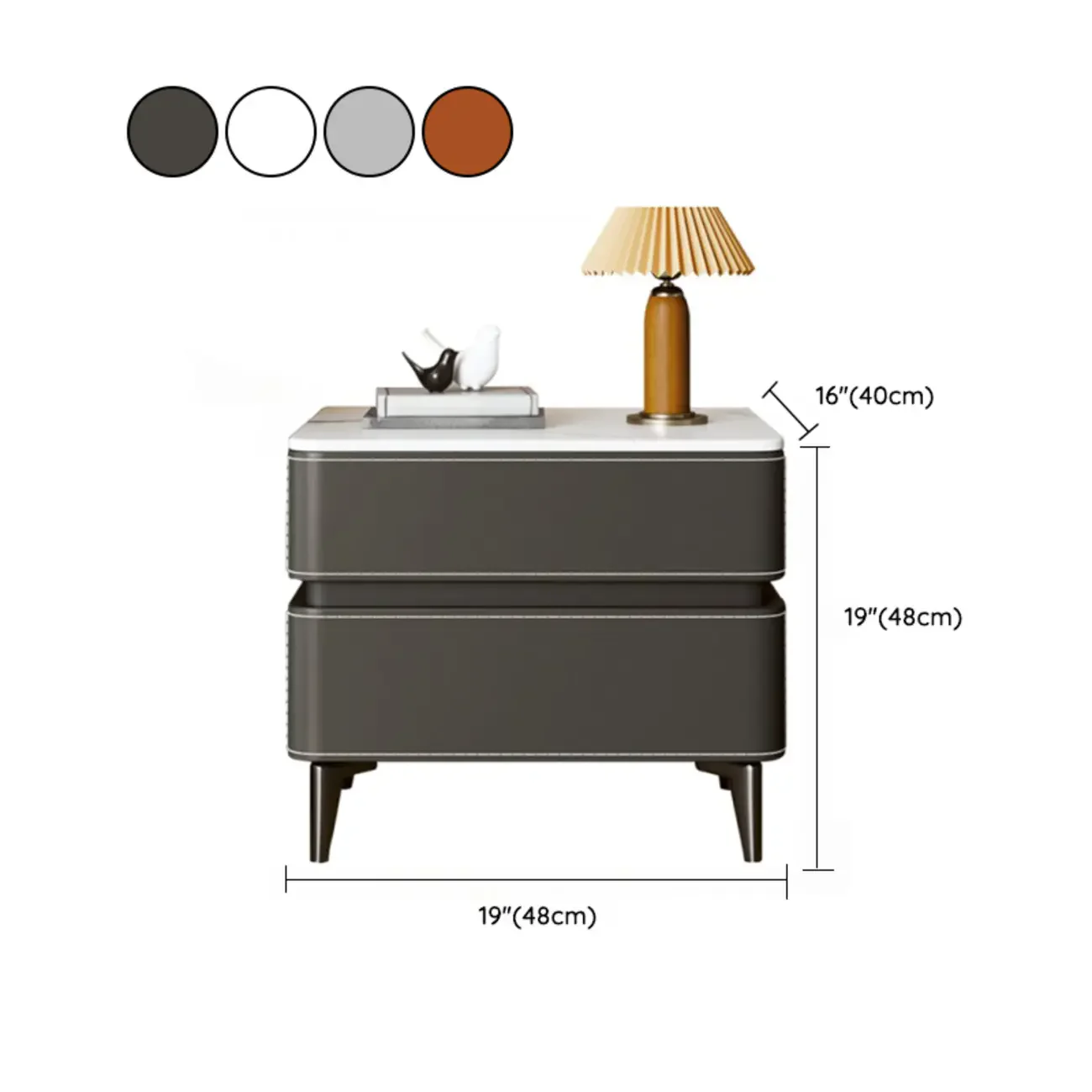 Stylish Faux Marble Leather Drawer Nightstand with Metal Legs
