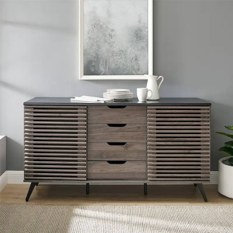 59 Modern Sideboard Storage Cabinet TV Stand with 4 Drawers and 2 Sliding Doors