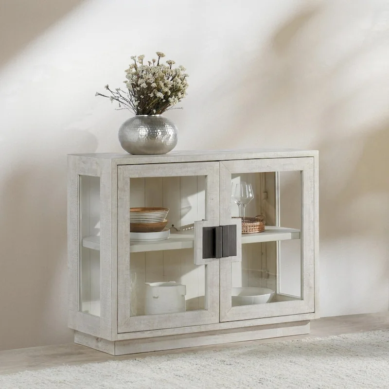 Classic Home Larson Two-Door Glass and Oak Wood Cabinet