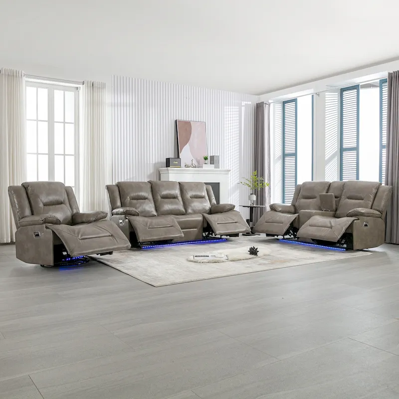 Home Theater Manual Recliner Chair with LED Light Strip Two Built-in Cup Holders for Living Room, Bedroom, Black