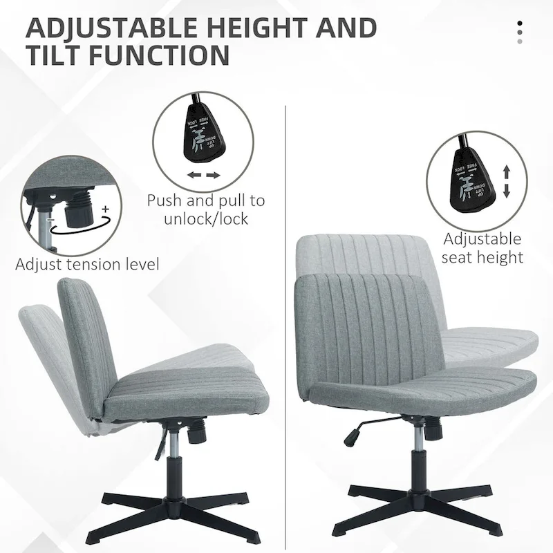 HOMCOM Wide Office Chair, Armless Office Desk Chair, Computer Fabric Vanity Chair with Adjustable Height