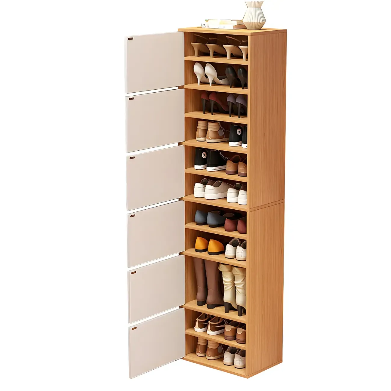 Modern White Tall Shoe Cabinet with Adjustable Shelves