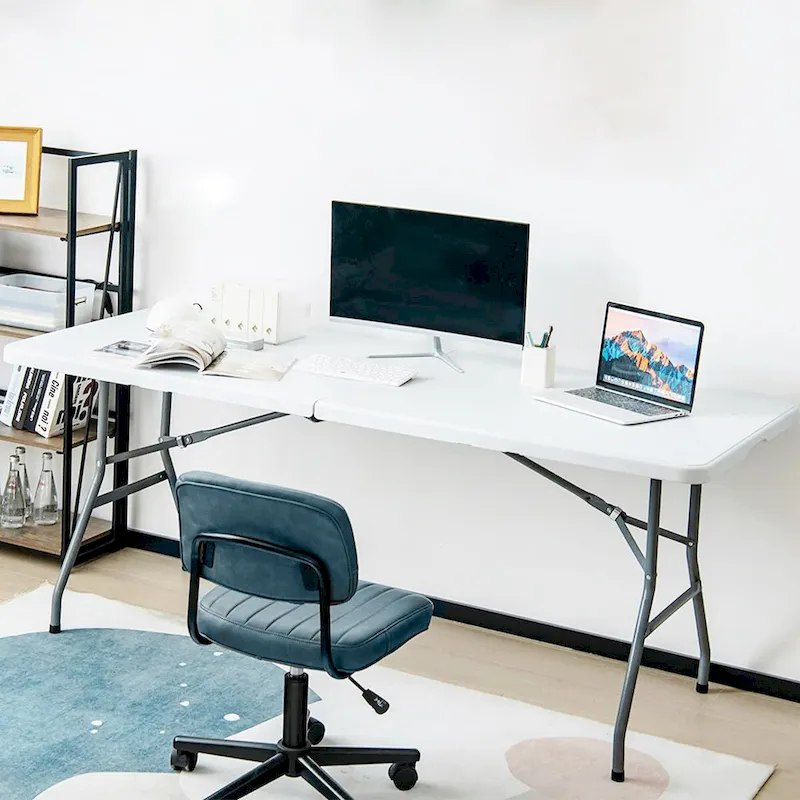 6ft Plastic Rectangle Folding Table, White