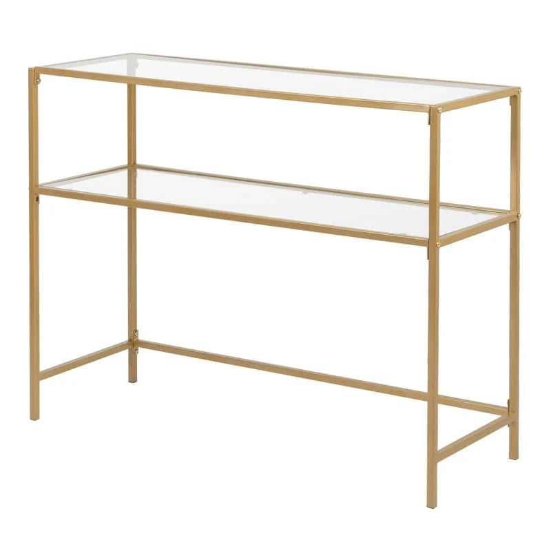 Modern Gold Frame 39.4  Entryway Console Table Glass Top