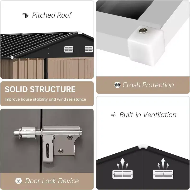 Outdoor Metal Storage Shed, Waterproof Tool Shed with Lockable Door, Updated Frame for Secure Patio, Lawn, Garden, or Poolside Storage