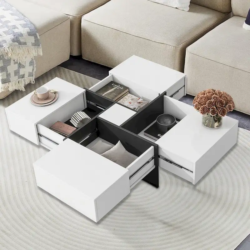 Unique Stylish Wooden Coffee Table with Sliding Extended Table Top