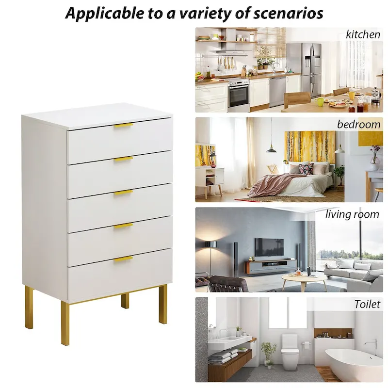 5 Drawer Dresser Chest of Drawers with Metal Leg Wood Dresser Storage