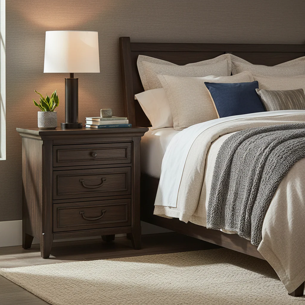 Saddle Brown Wood 3-Drawer Nightstand with Charging Station