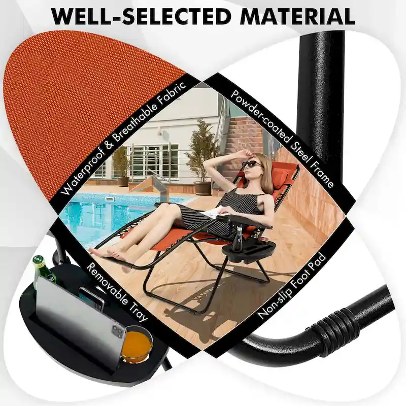 Costway Folding Zero Gravity Reclining Lounge Chairs Beach Patio with - 1 PCS