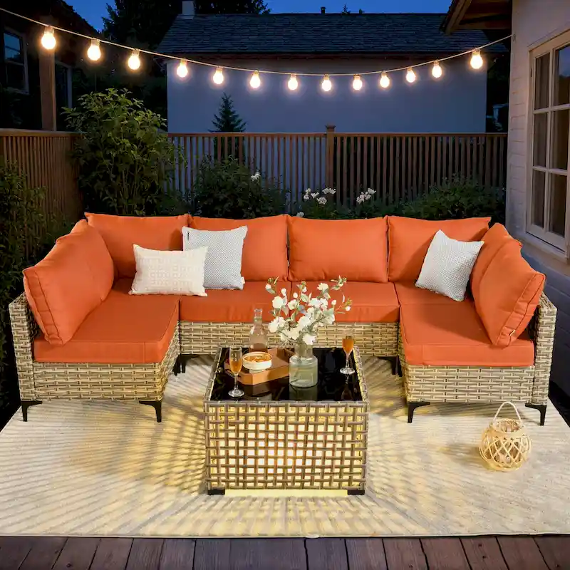 HOOOWOOO 7-piece Rattan Patio Furniture Sectional Set