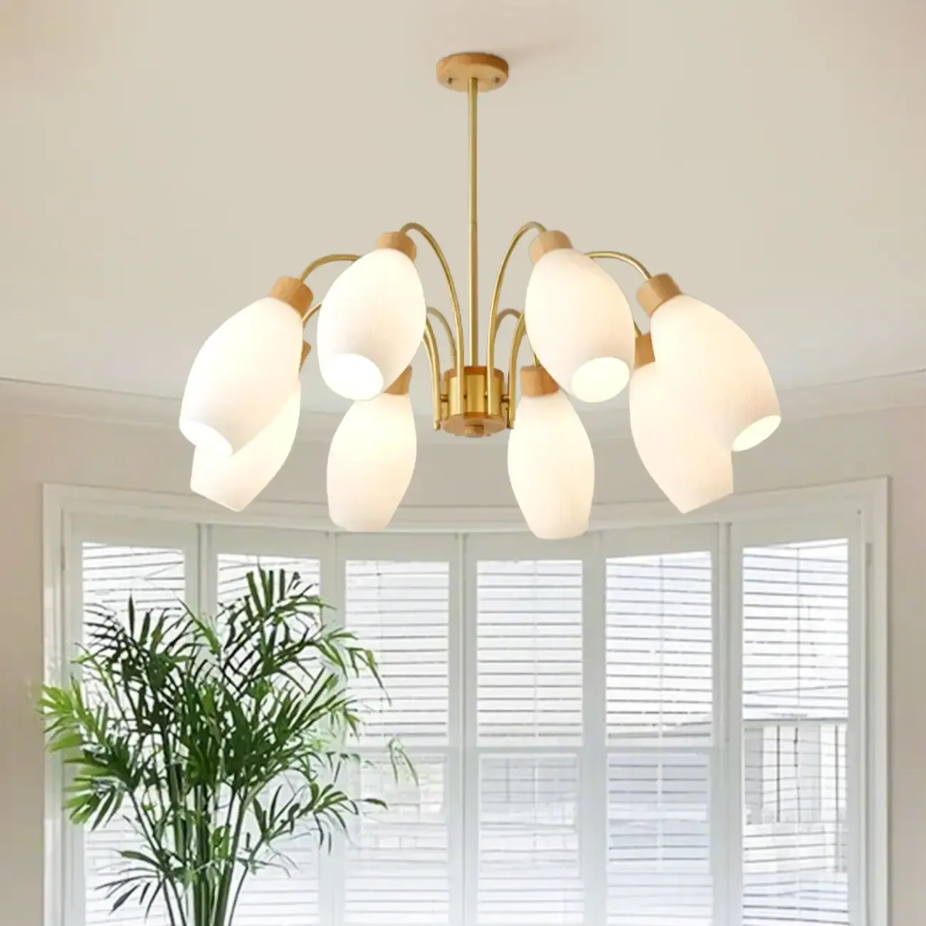 Modern Adjustable White Chandelier with Glass Shades