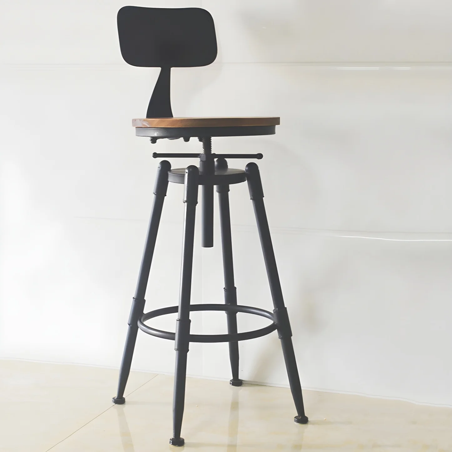 Industrial Metal Leather Swivel Bar Stools with Back