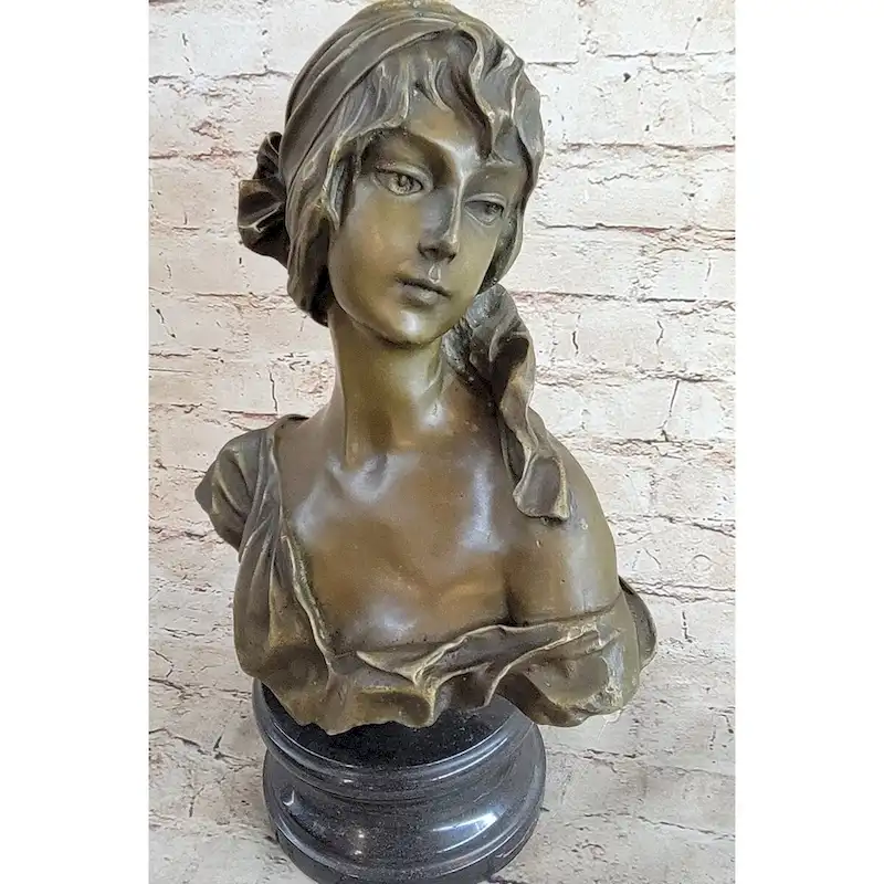 Milo MaidenS Gaze  Elegant Bronze Female Bust Sculpture On Marble Base