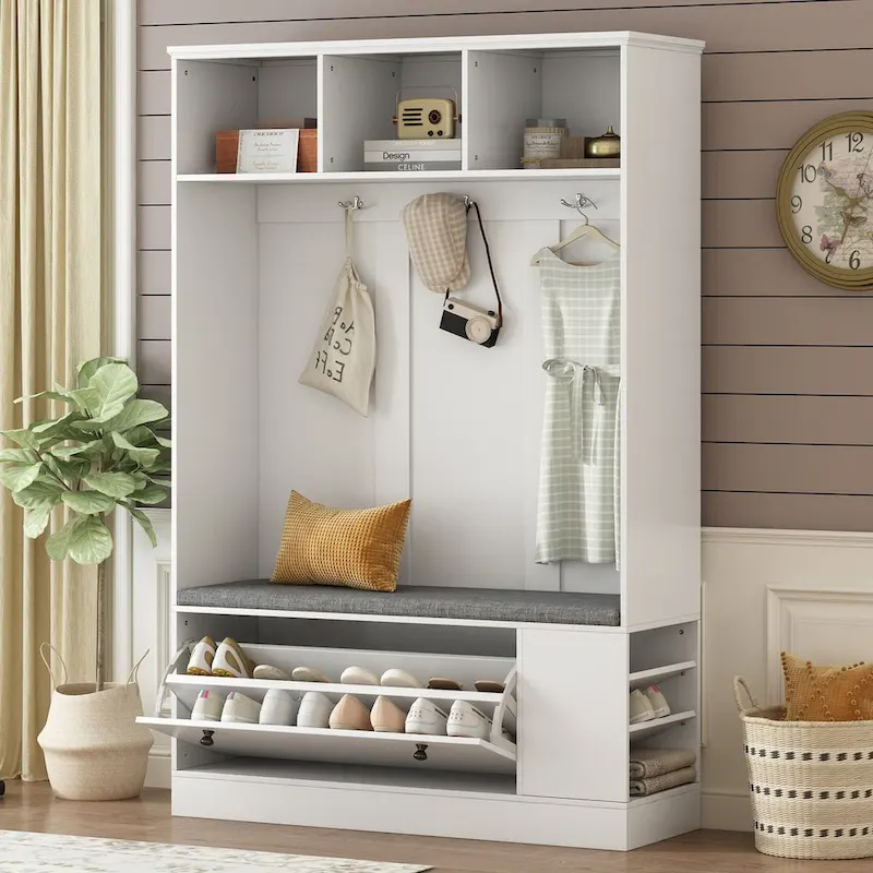 5-in-1 Entryway Hall Tree with Shoe Storage Bench