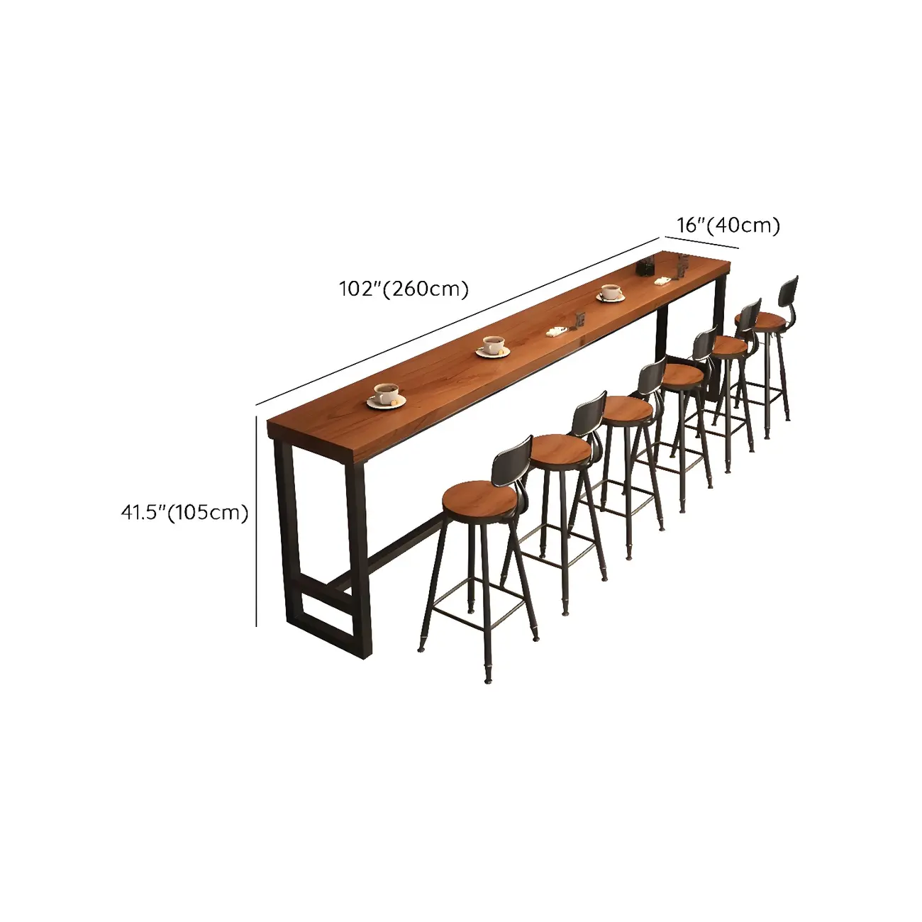 Industrial Brown Pine Wooden Metal Trestle Bar Tables