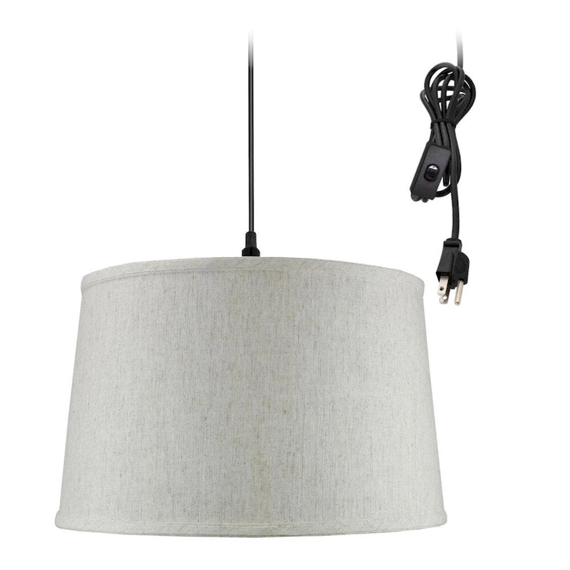 1 Light Swag Plug-In Pendant 16 w Shallow Drum Textured Oatmeal Shade, 17' Black Cord