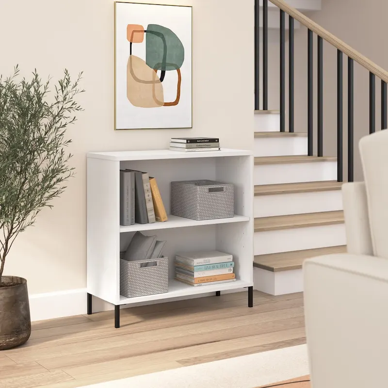 White 2-Shelf Open Bookcase, Single