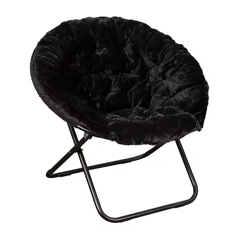 Emma and Oliver Oversize Folding Saucer Chair with Cozy Faux Fur Cushion and Metal Frame for Dorms, Bedrooms, Apartments and More