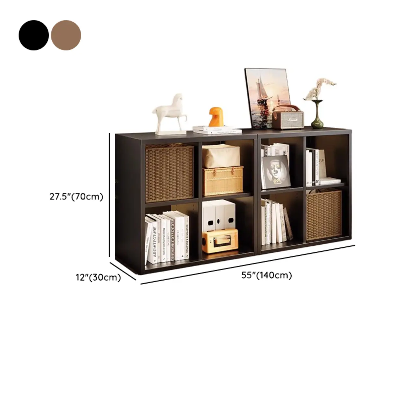 Modern Steel Cube Bookcase with Fabric Bins