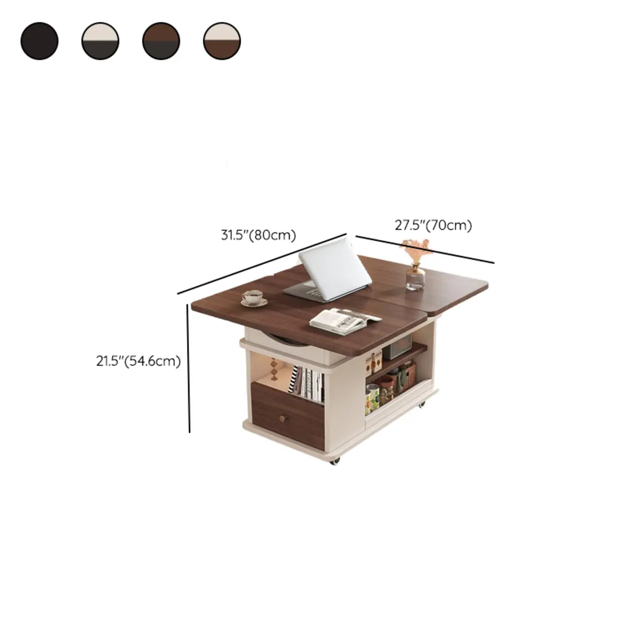 Rectangle Foldable Lift Top Wood Metal Side Table with Wheels