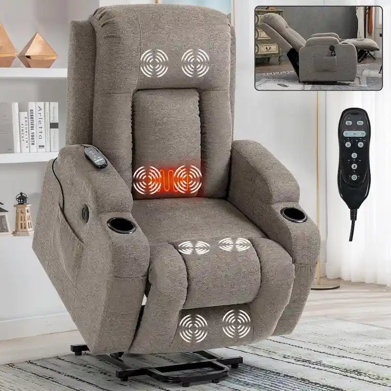 Power Lift Recliner with 8-Point Massage&Lumbar Heating, Cup Holders