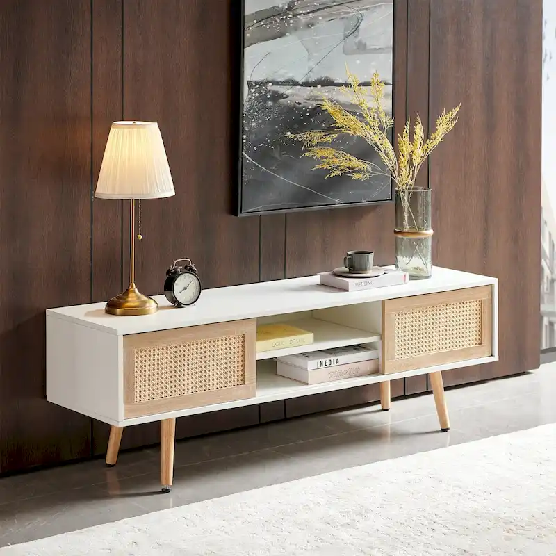 White Rattan TV Stand 55