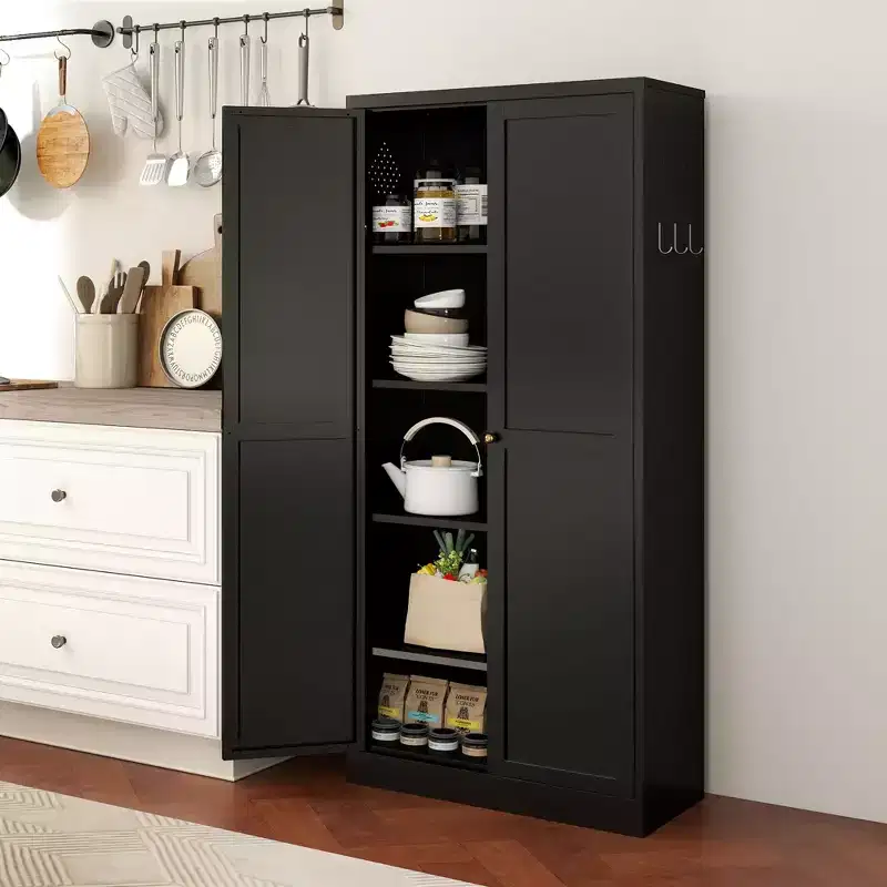 61 Metal Kitchen Pantry Cabinet Adjustable Storage with 4 Shelves, Heavy Duty Freestanding Pantry Organizer