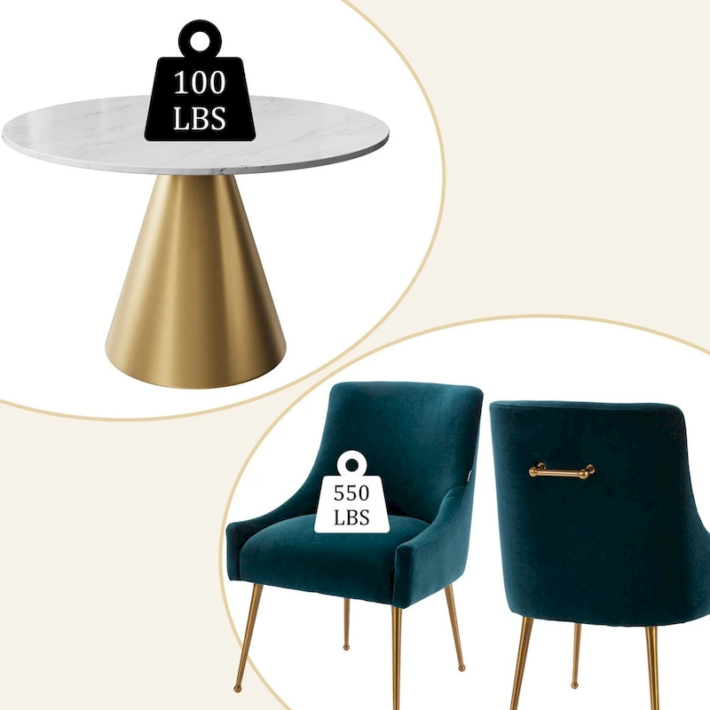 48 Marble Top Metal Dining Table with Velvet Dining Chair Set