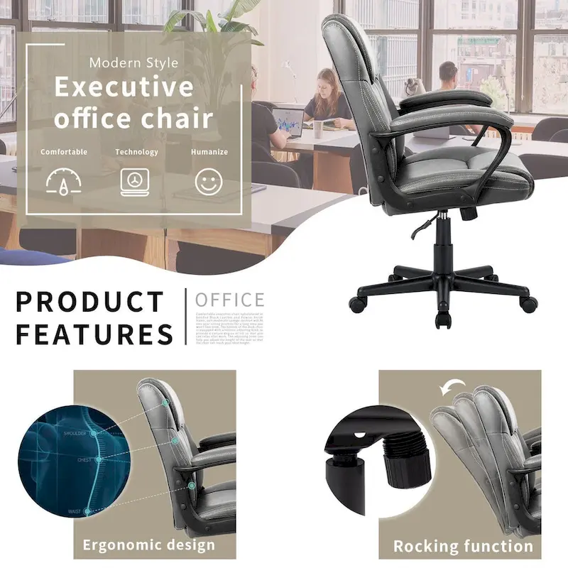 Homall Brown Executive Chair High-Level PU Leather Thick Padded Ergonomic Chair Mid Back Office and Commercial Chair