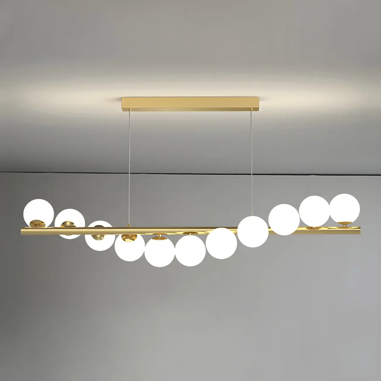 Sleek Modern Gold Glass Globe Island Chandelier