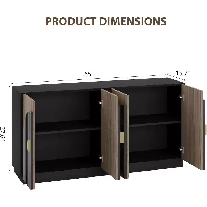 Modern Fluted Sideboard Buffet Cabinet with Arched Doors, Adjustable Shelves, Entryway Accent Storage Cabinet for Dining Room Living Room Hallway
