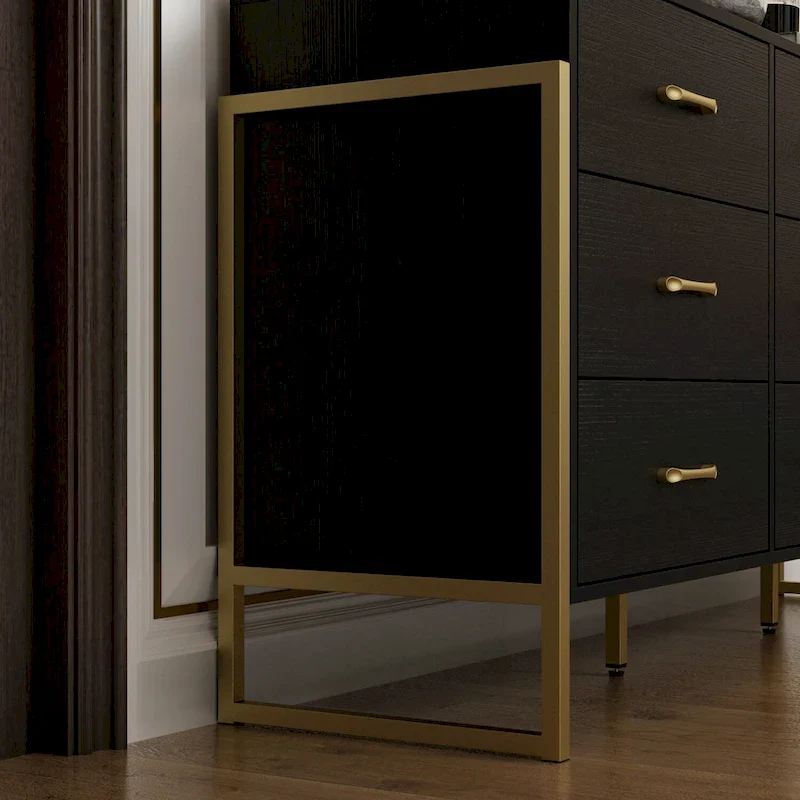 Versatile 9-Drawer Dresser - Sleek Black & Gold, Premium Quality Chest